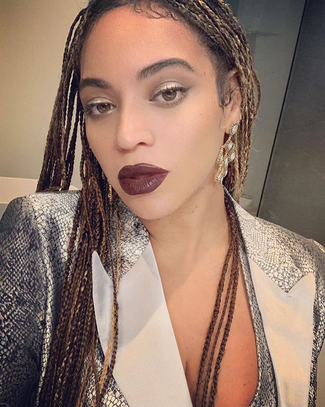 Beyoncé Snaps Selfie In Braids and Burgundy Lipstick