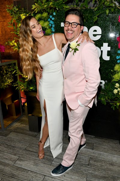Nina Agdal Wearing a White Dress With DJ Quintero in a Pink Suit