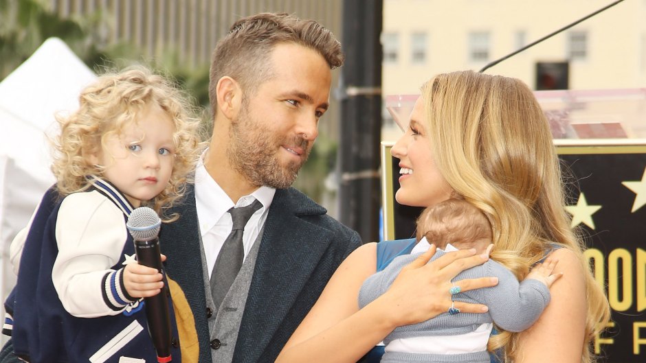 Ryan Reynolds and Blake Lively Look at Each Other While Holding Their Daughters James and Inez While Ryan Gets a Star on the Hollywood Walk of Fame