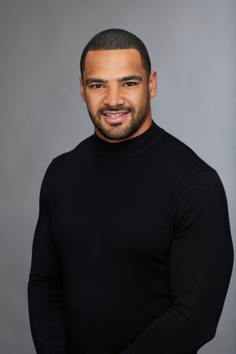 Bachelorette Contestant Former Football Player Clay Harbor Bachelor Headshot in Black Turtleneck Sweater