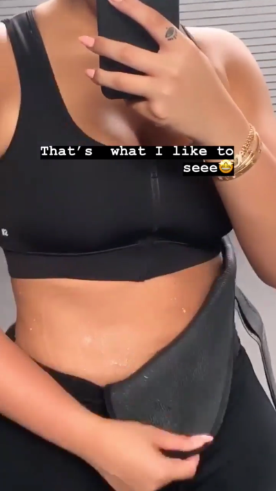 Jordyn Woods waist trainer black workout clothes secnd nture
