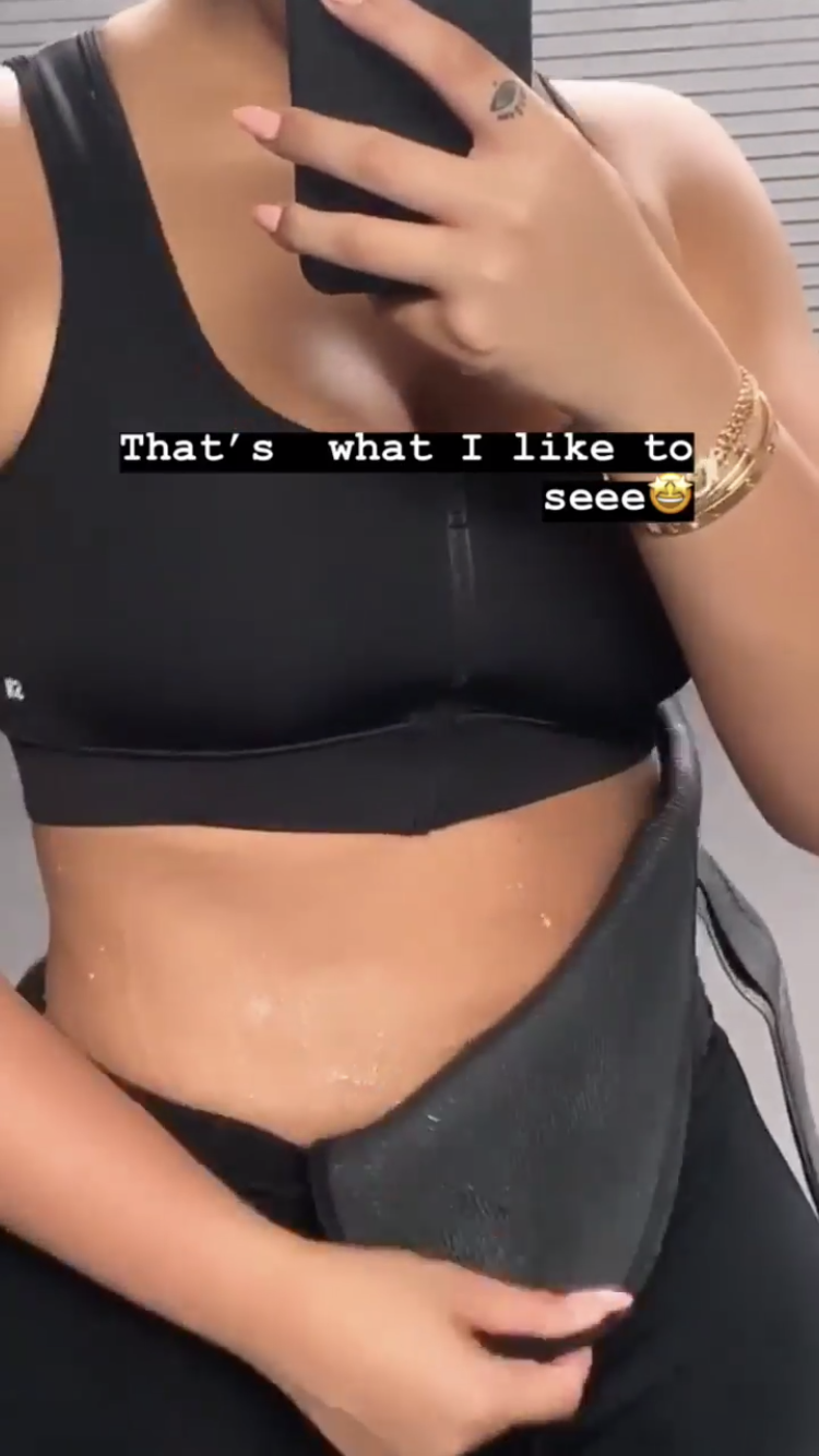 Jordyn Woods waist trainer black workout clothes secnd nture