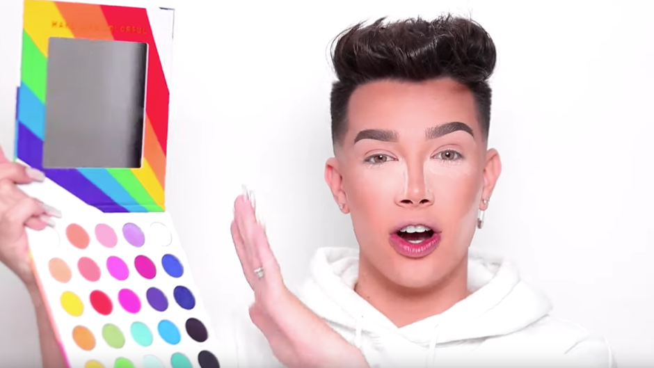 James Charles on YouTube holding an eyeshadow palette