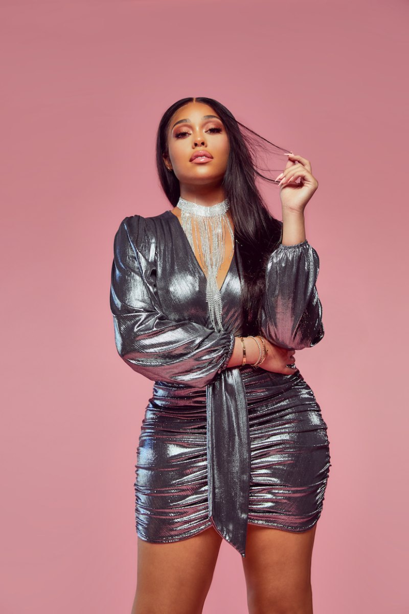 Jordyn Woods modeling her Boohoo collection