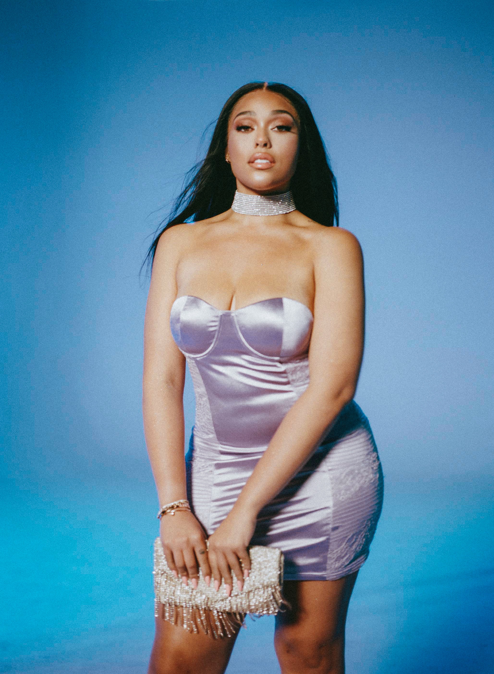 Jordyn Woods modeling her Boohoo collection