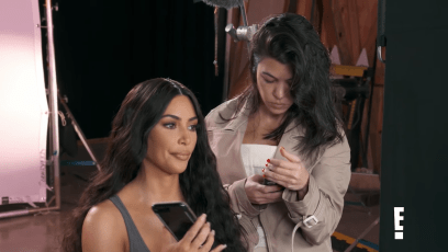 Kim Kardashian on the Phone With Khloe and Kourtney
