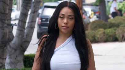 Jordyn Woods camo pants white top street style shopping los angeles photos