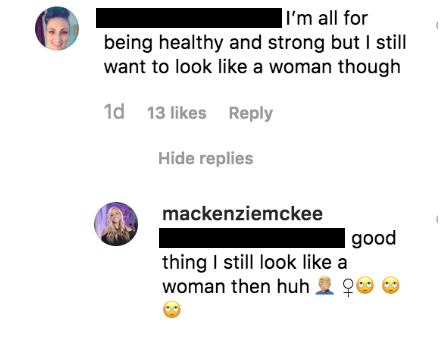 Mackenzie Mckee Instagram Comment to Body Shamer Who Calls Her too Muscular