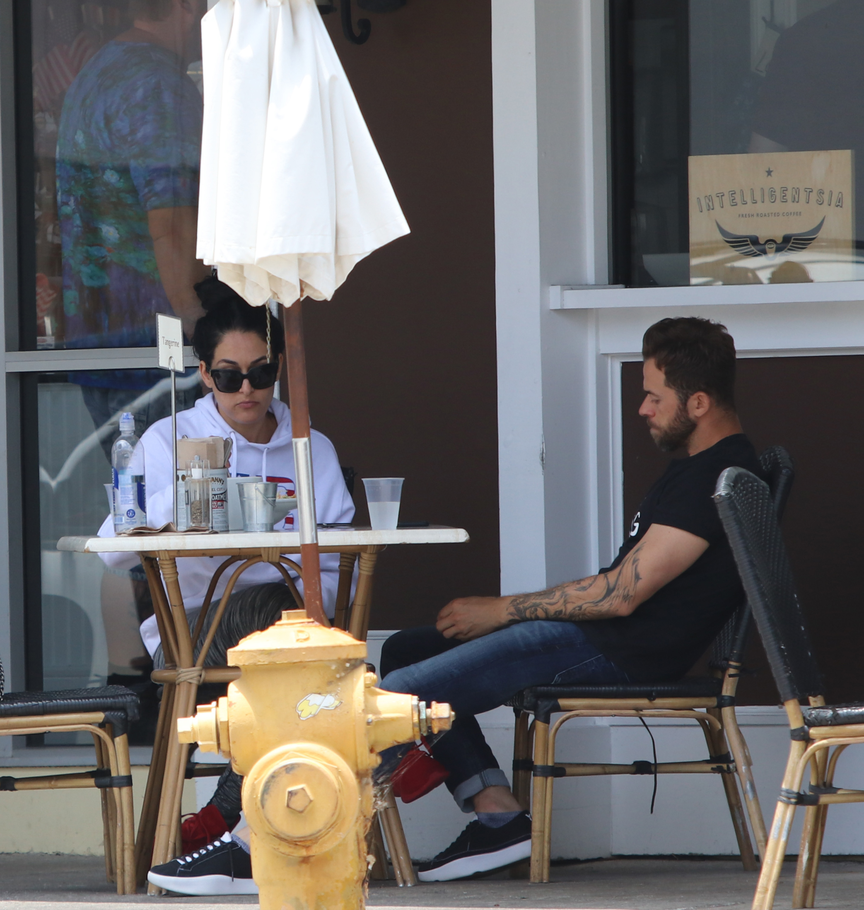 Nikki Bella and boyfriend having a bit to eat in Los Angeles