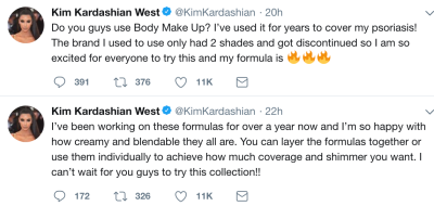 Kim Kardashian body makeup tweets description kkw