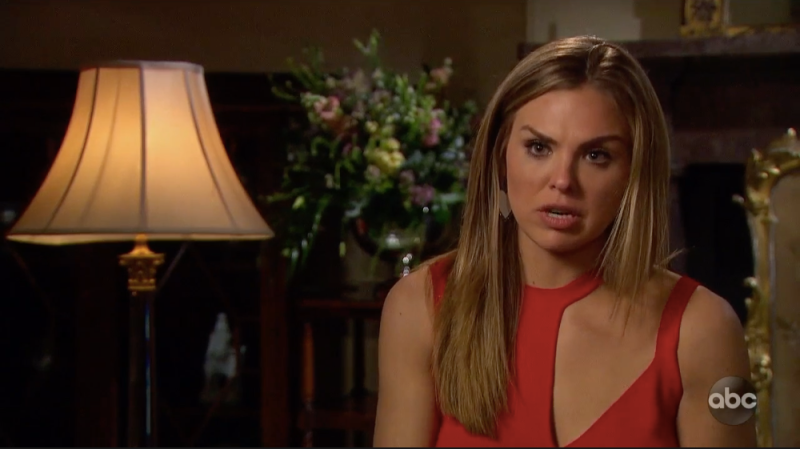 Bachelorette Hannah Brown Looks Confused in a Red Dress During Week 6