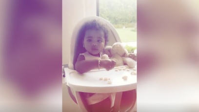 True Thompson Sitting in High Chair on Khloe Kardashians Instagram Story