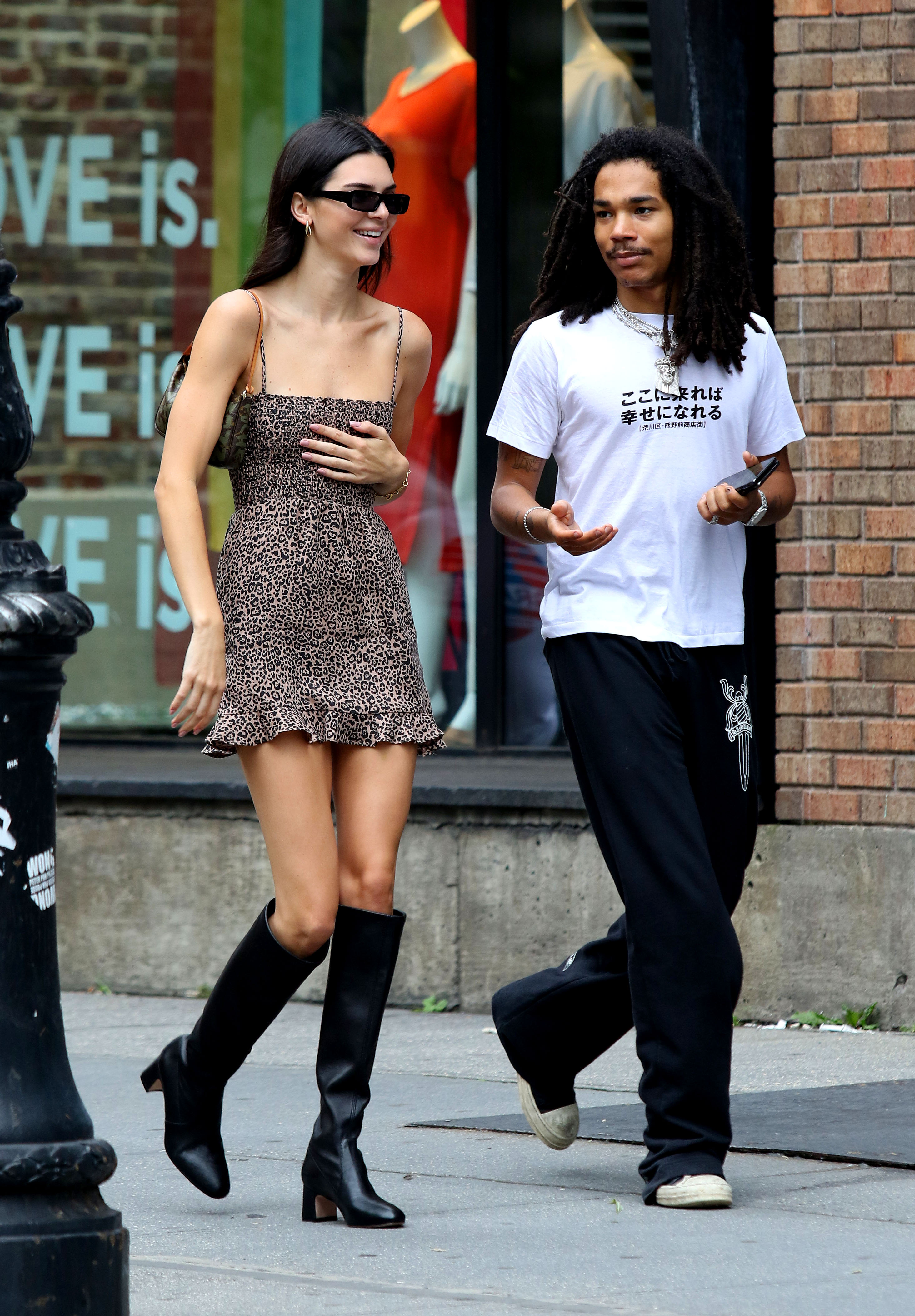 Kendall Jenner in a Leopard Print Dress With Luka Sabbat