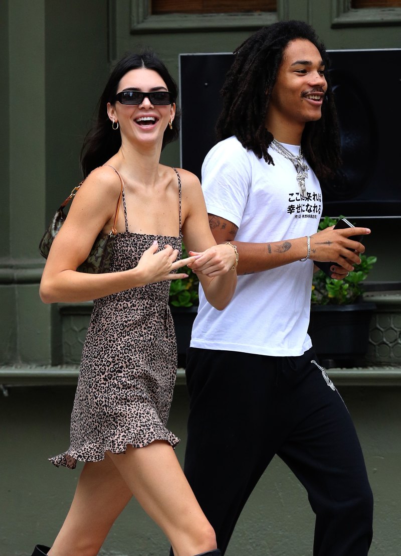 Kendall Jenner in a Leopard Print Dress With Luka Sabbat