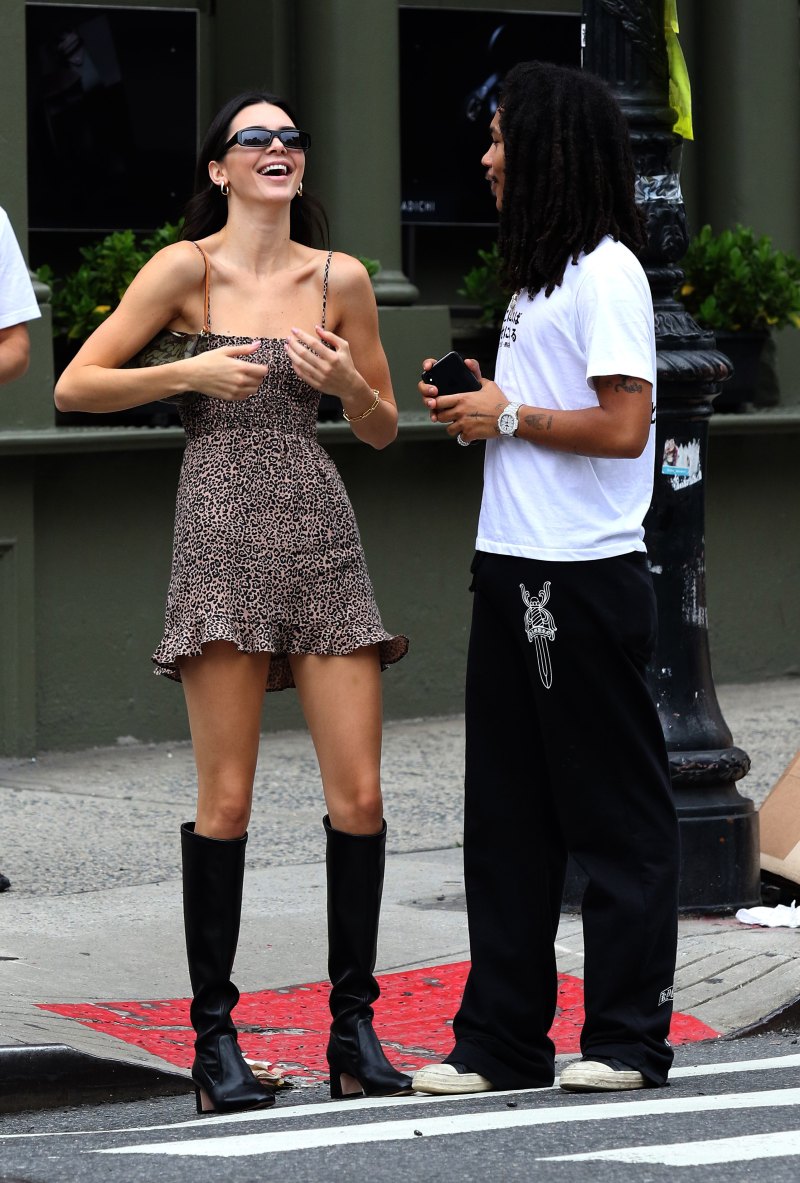 Kendall Jenner in a Leopard Print Dress With Luka Sabbat