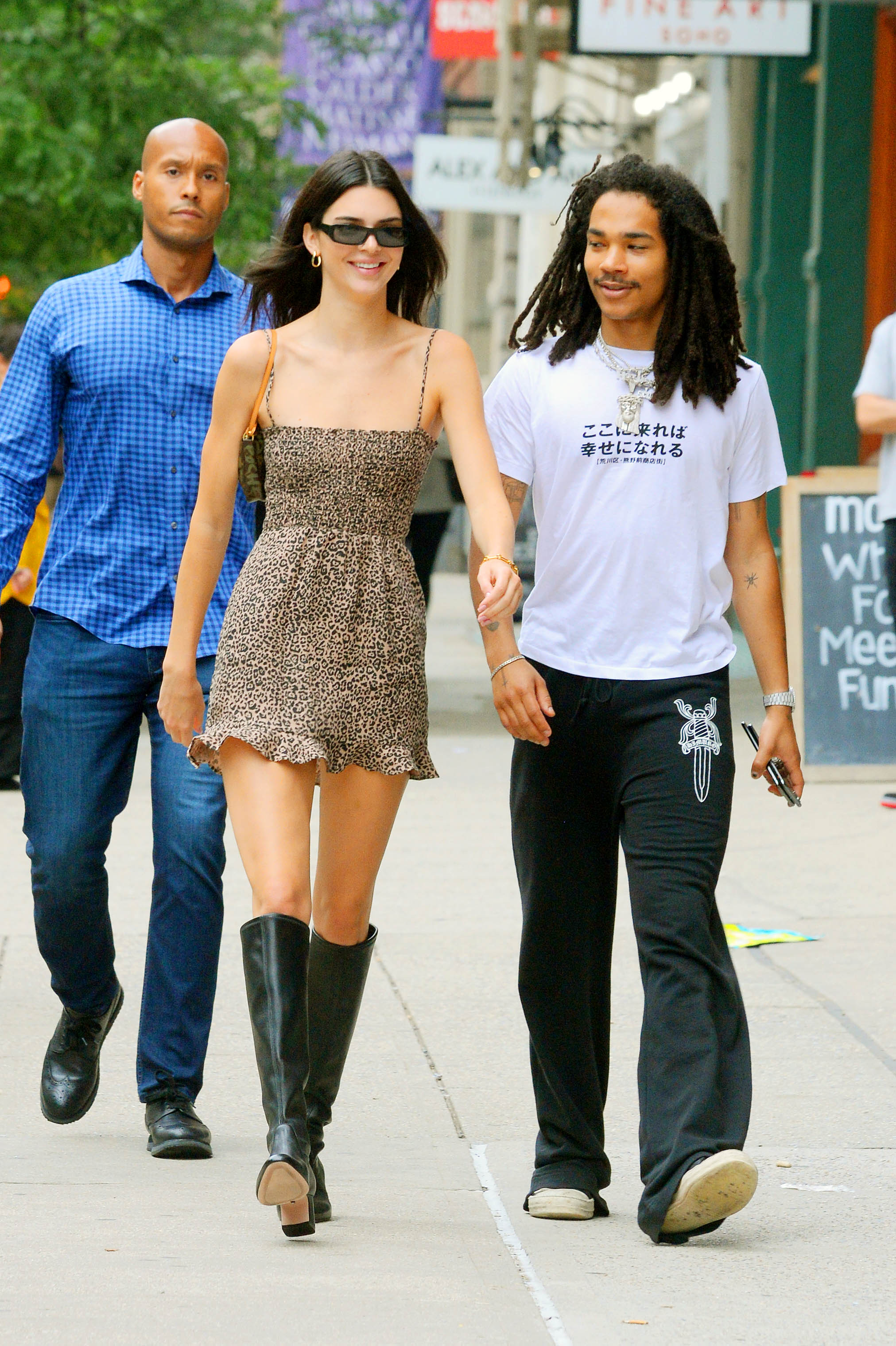 Kendall Jenner in a Leopard Print Dress With Luka Sabbat