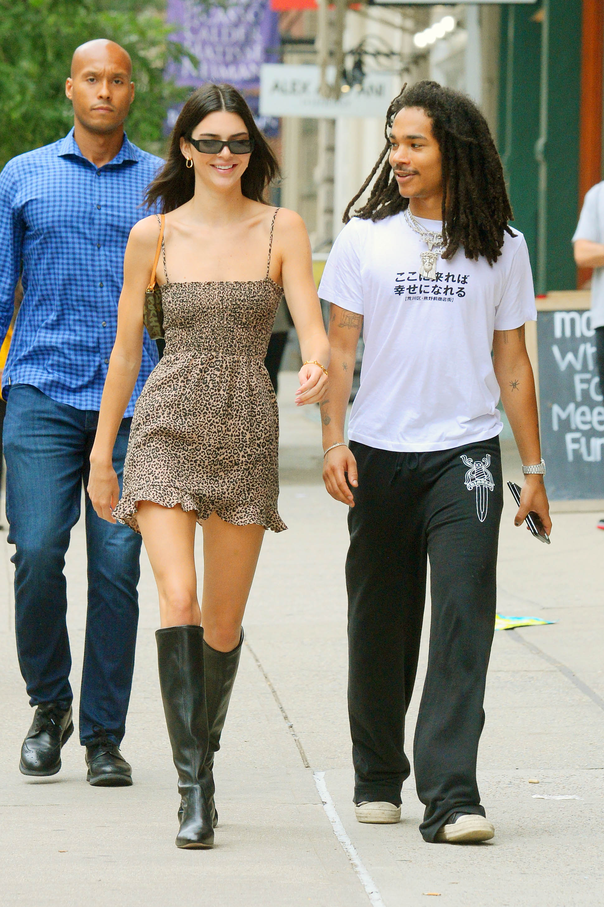Kendall Jenner in a Leopard Print Dress With Luka Sabbat