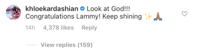 Khloe Kardashian Comments on Lamar Odom's Instagram