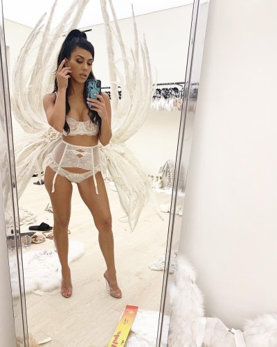Kourtney Kardashian Takes Mirror Selfie Wearing Victoria's Secret Angel Wings and White Lingerie