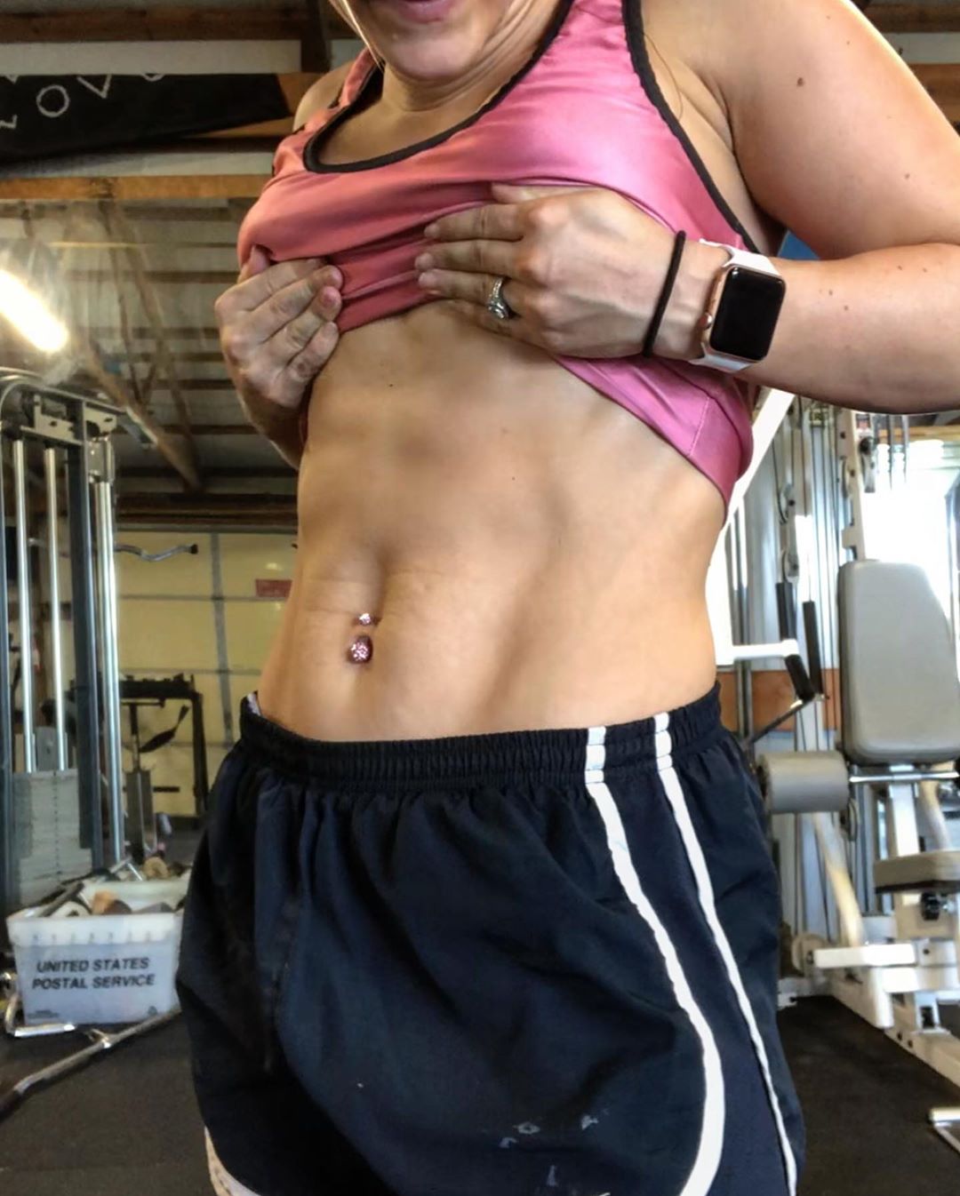 Mackenzie Mckee Bikini Competition Photos Pink Tank Top Black Shorts