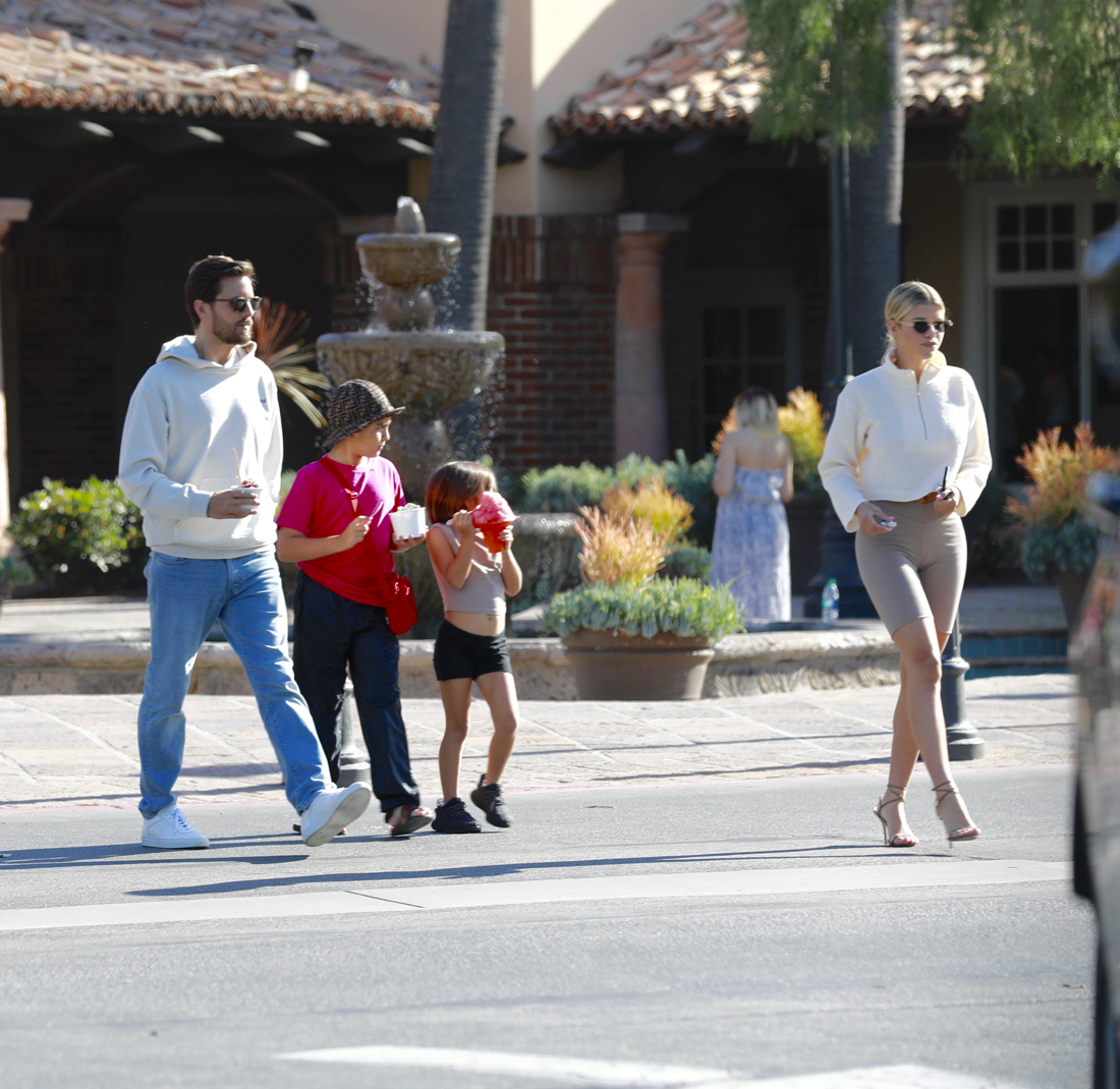 Scott Disick, Sofia Richie, Mason Disick and Penelope Disick Walking