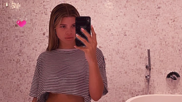 Sofia Richie Takes a Mirror Selfie in a Striped Crop Top Tshirt