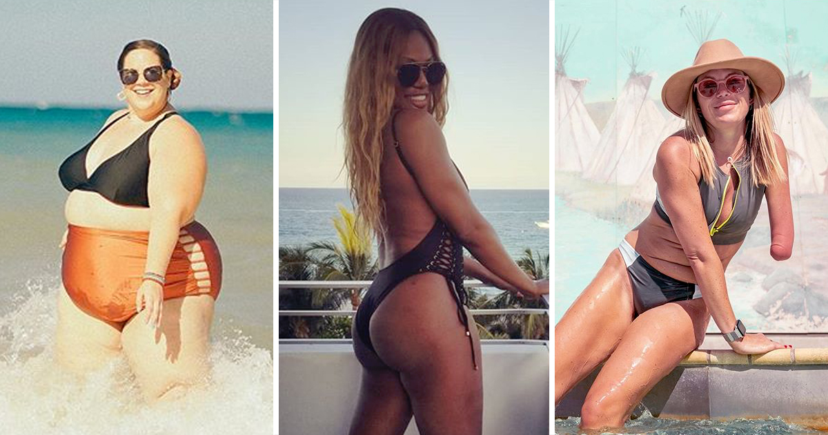 Three-Way Split of Whitney Thore, Laverne Cox and Sarah Herron in Bathing Suits