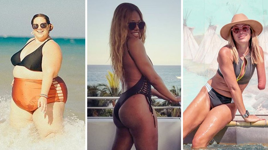 Three-Way Split of Whitney Thore, Laverne Cox and Sarah Herron in Bathing Suits