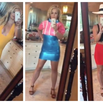 Britney Spears wearing 3 different outfits