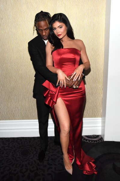 Kylie Jenner Red Silk Dress Travis Scott Tux