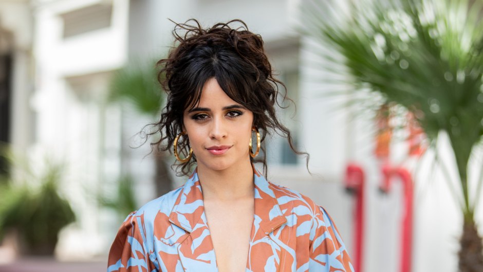 Camila Cabello Updo Curly Hair Patterned Suit Anxiety