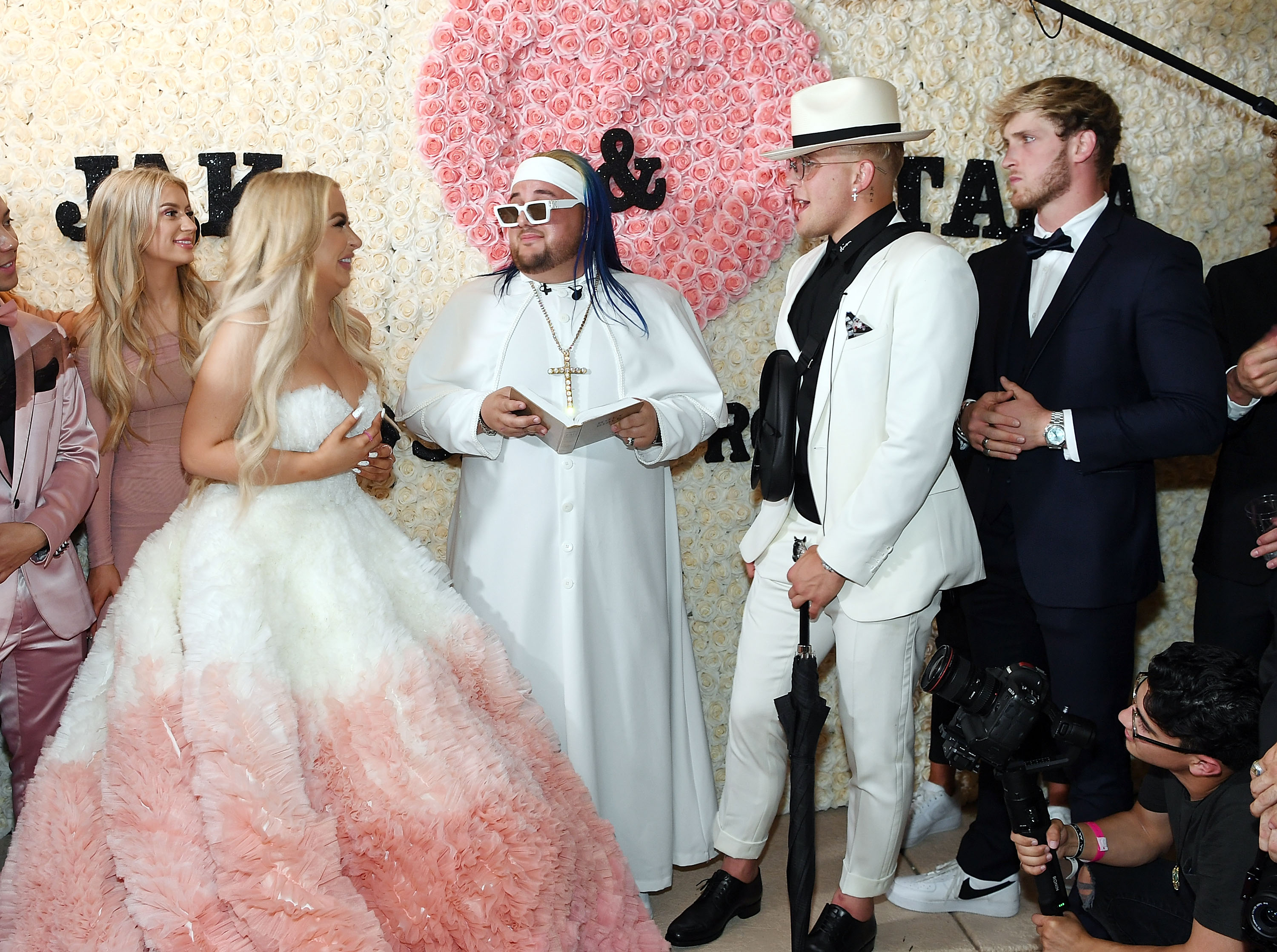 Tana Mongeau and Jake Paul wedding pink wedding dress