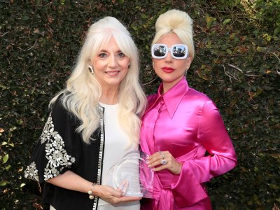 Lady Gaga Wearing a Pink Outfit with Cynthia