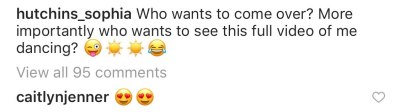 Caitlyn Jenner comment on sophia hutchins instagram