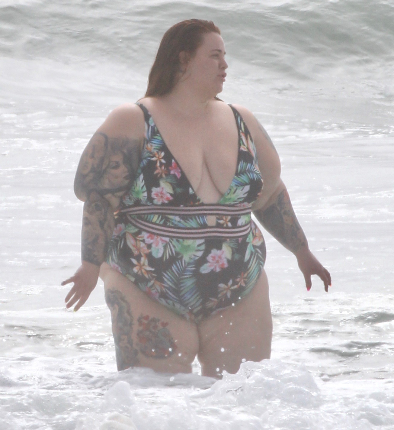 Tess Holliday Floral One Piece Swimsuit at the Beach