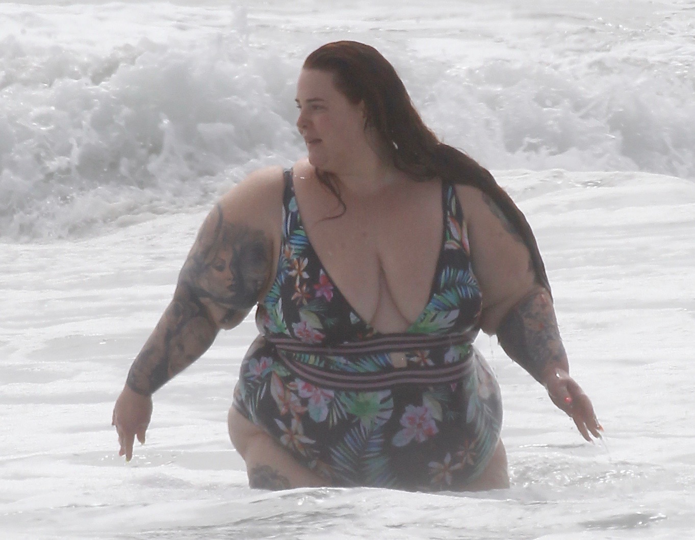 Tess Holliday Floral One Piece Swimsuit at the Beach