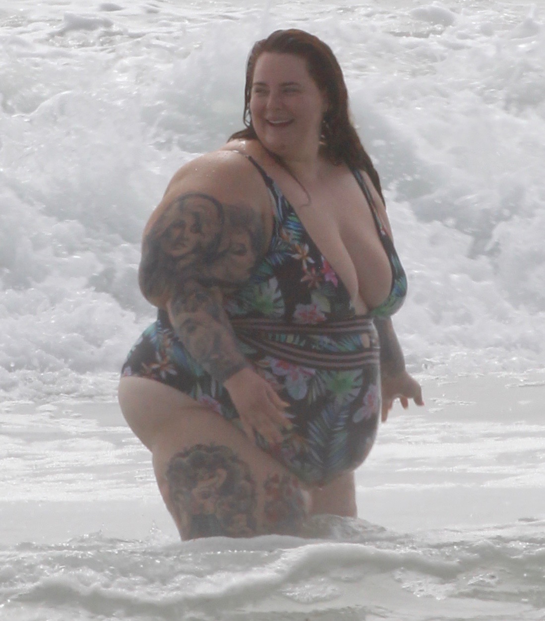 Tess Holliday Floral One Piece Swimsuit at the Beach