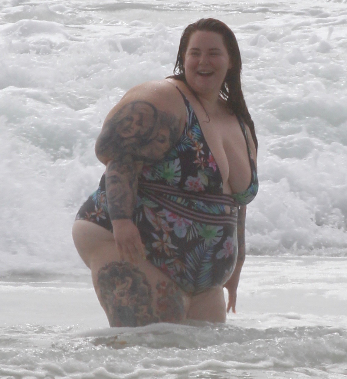 Tess Holliday Floral One Piece Swimsuit at the Beach