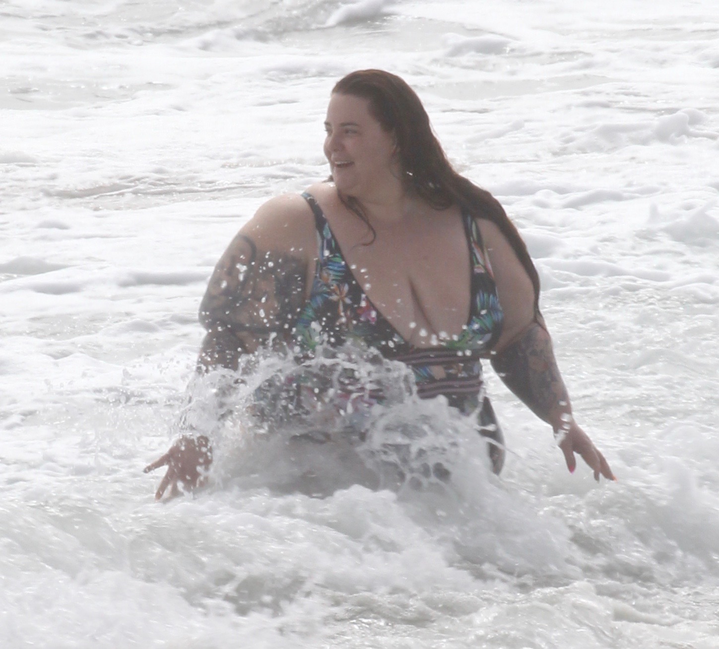 Tess Holliday Floral One Piece Swimsuit at the Beach
