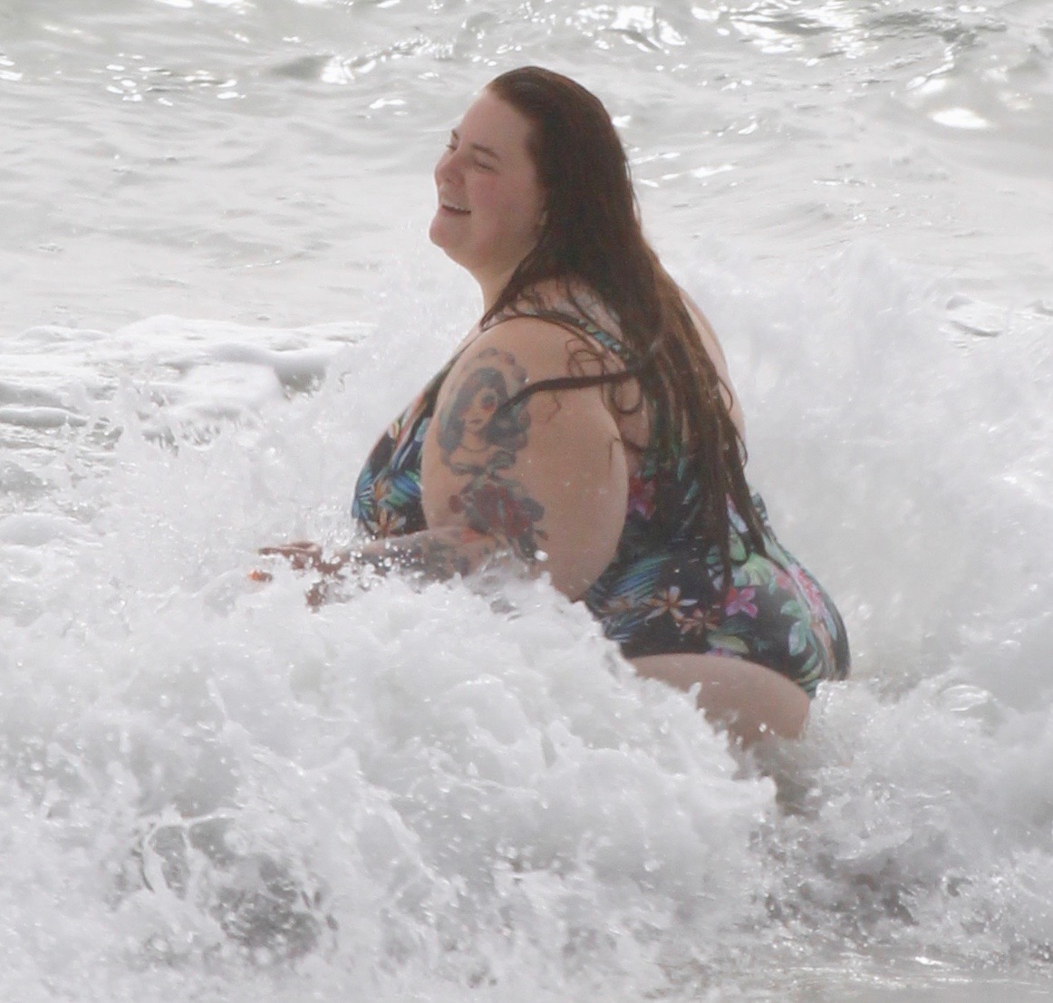 Tess Holliday Floral One Piece Swimsuit at the Beach