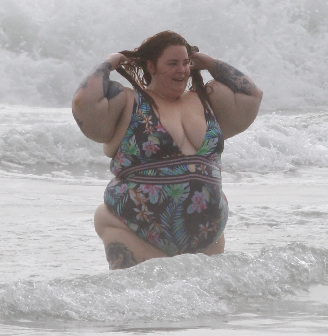 Tess Holliday Floral One Piece Swimsuit at the Beach