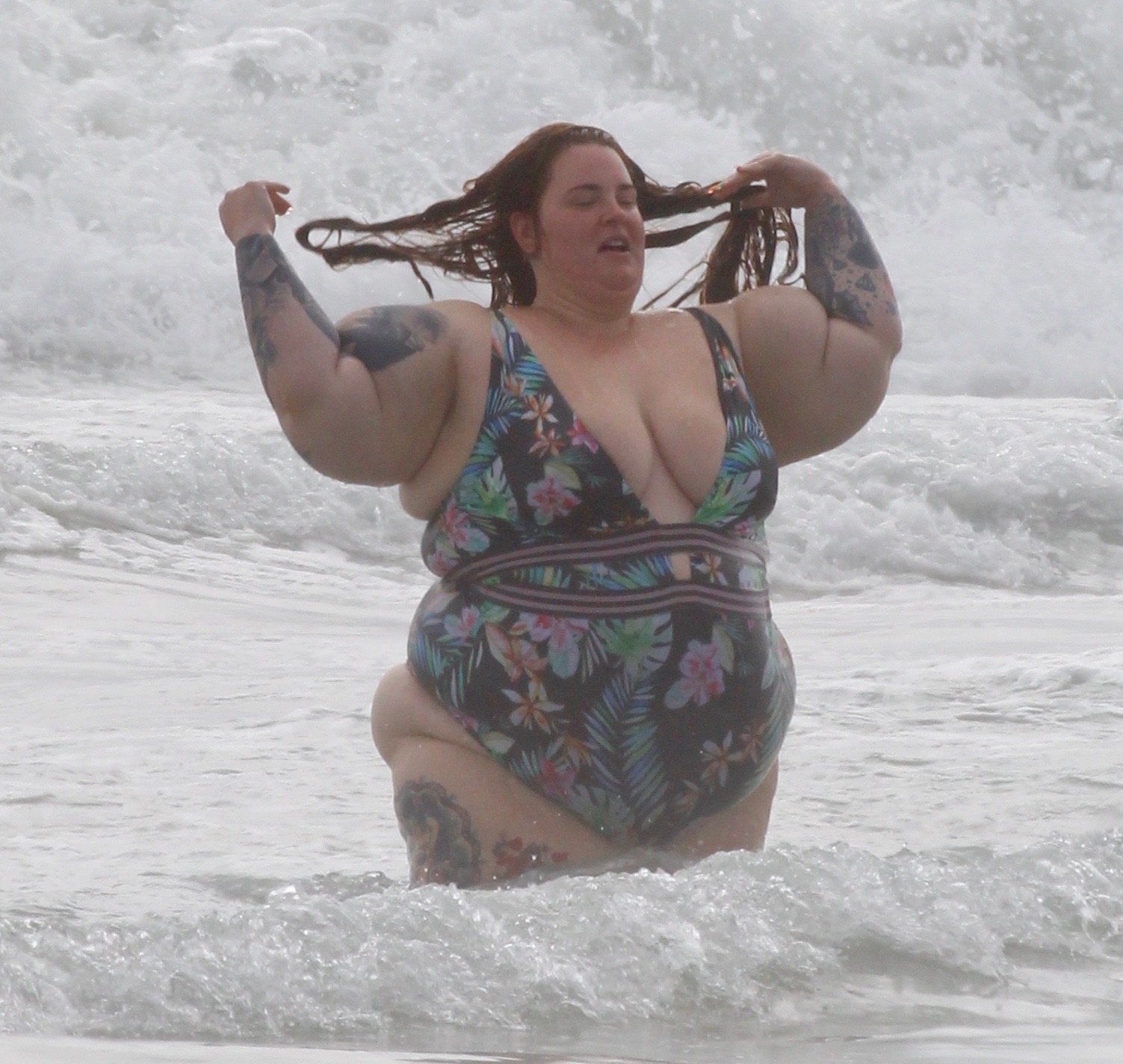 Tess Holliday Floral One Piece Swimsuit at the Beach