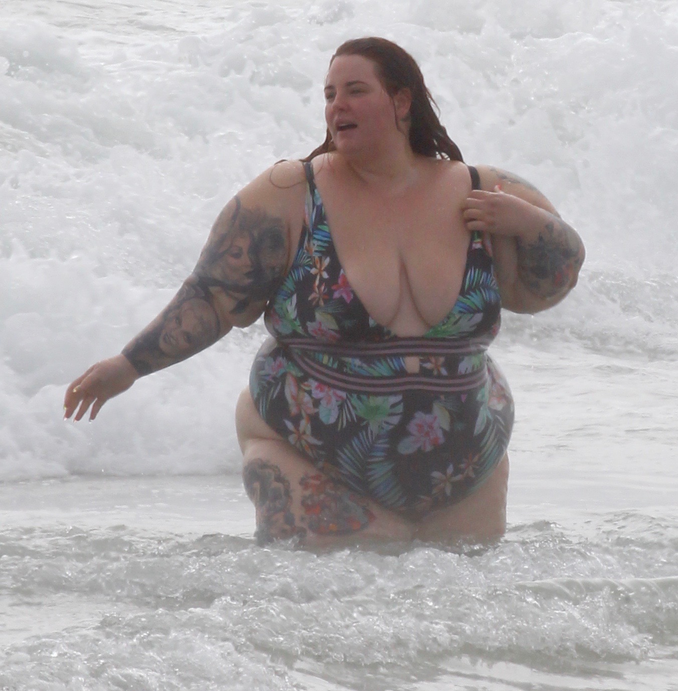 Tess Holliday Floral One Piece Swimsuit at the Beach