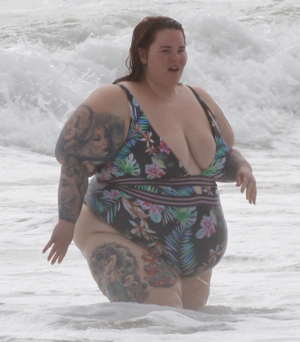 Tess Holliday Floral One Piece Swimsuit at the Beach