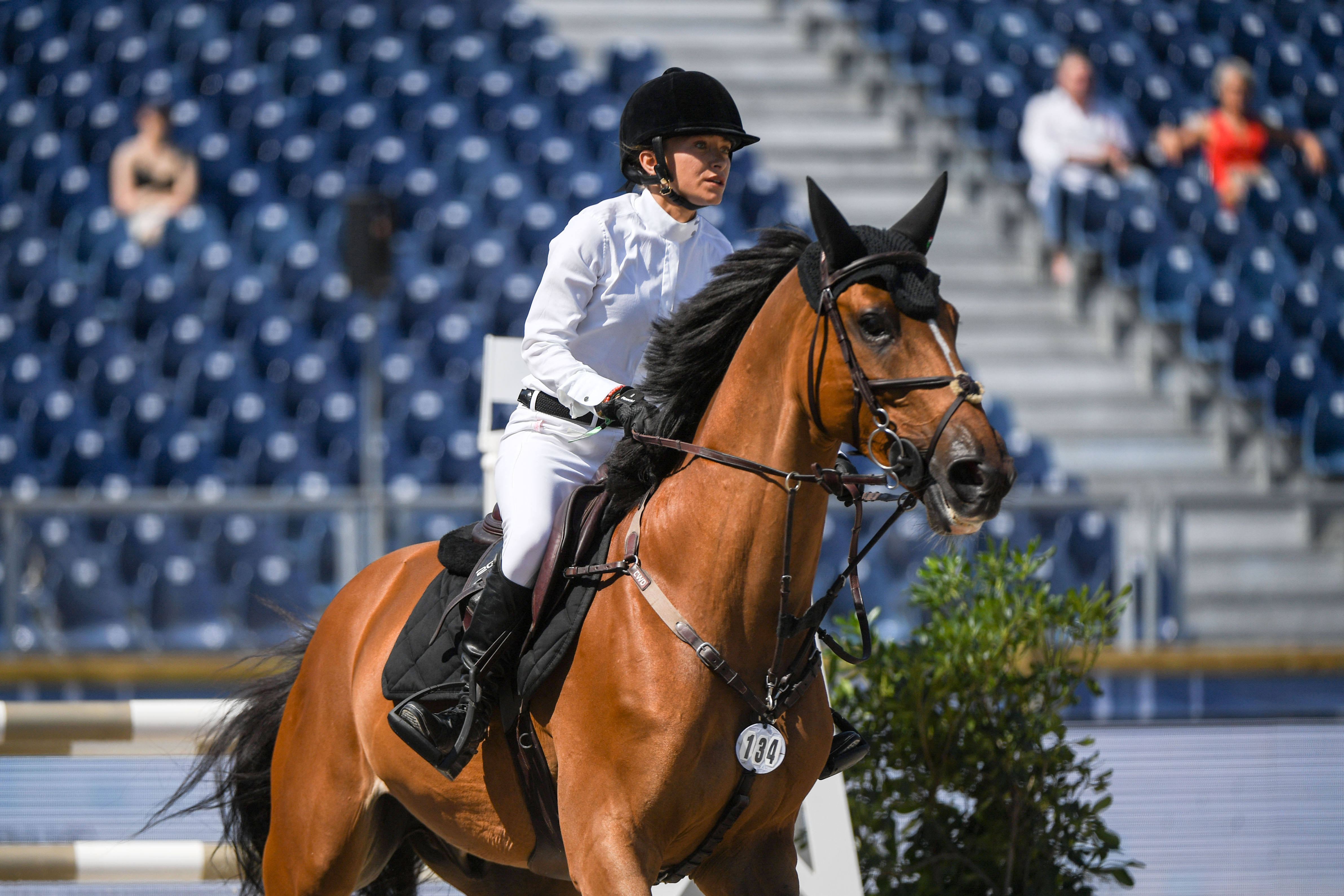 Mary Kate Olsen riding Naomi competes in the Paris Eiffel Jumping