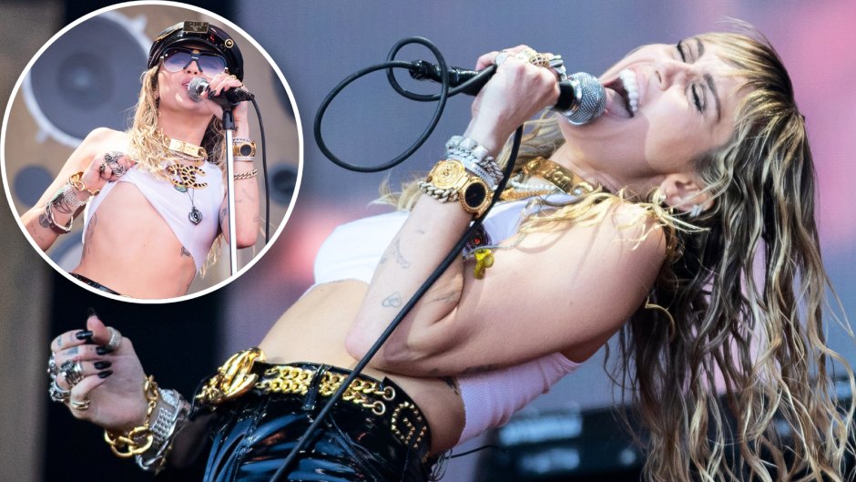 Miley Cyrus Flashes Tits Uncensored - Miley Cyrus Wears See-Through Crop Top at Glastonbury Festival