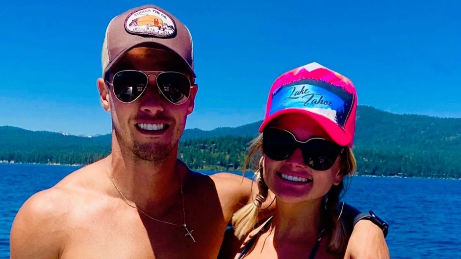 Miranda Lambert Wearing a Pink Hat With Brendan McLoughlin in a Hat and Sunglasses on a Boat in Lake Tahoe