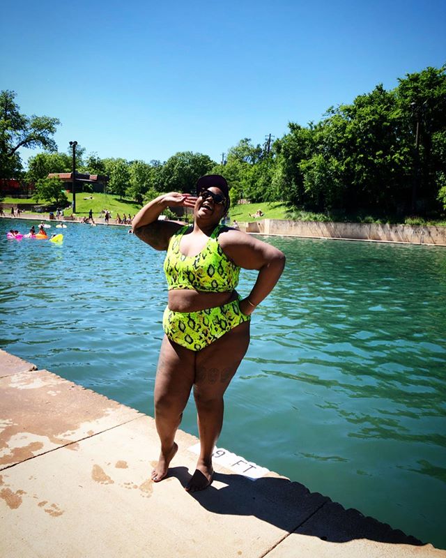 Nicole Byer in Snakeskin Print Green Bikini