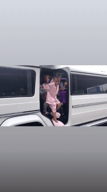North West Stepping Out of a Limo During Penelope Disick's Birthday