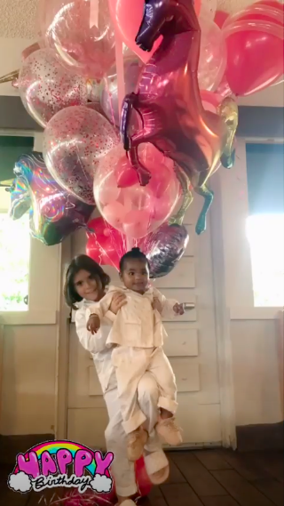 True Thompson and Penelope Disick at ihop for birthday party
